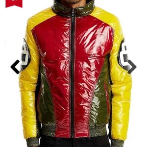 REBEL MINDS men’s 8 Ball inspired bubble bomber jacket SOFT bright colorblock XL